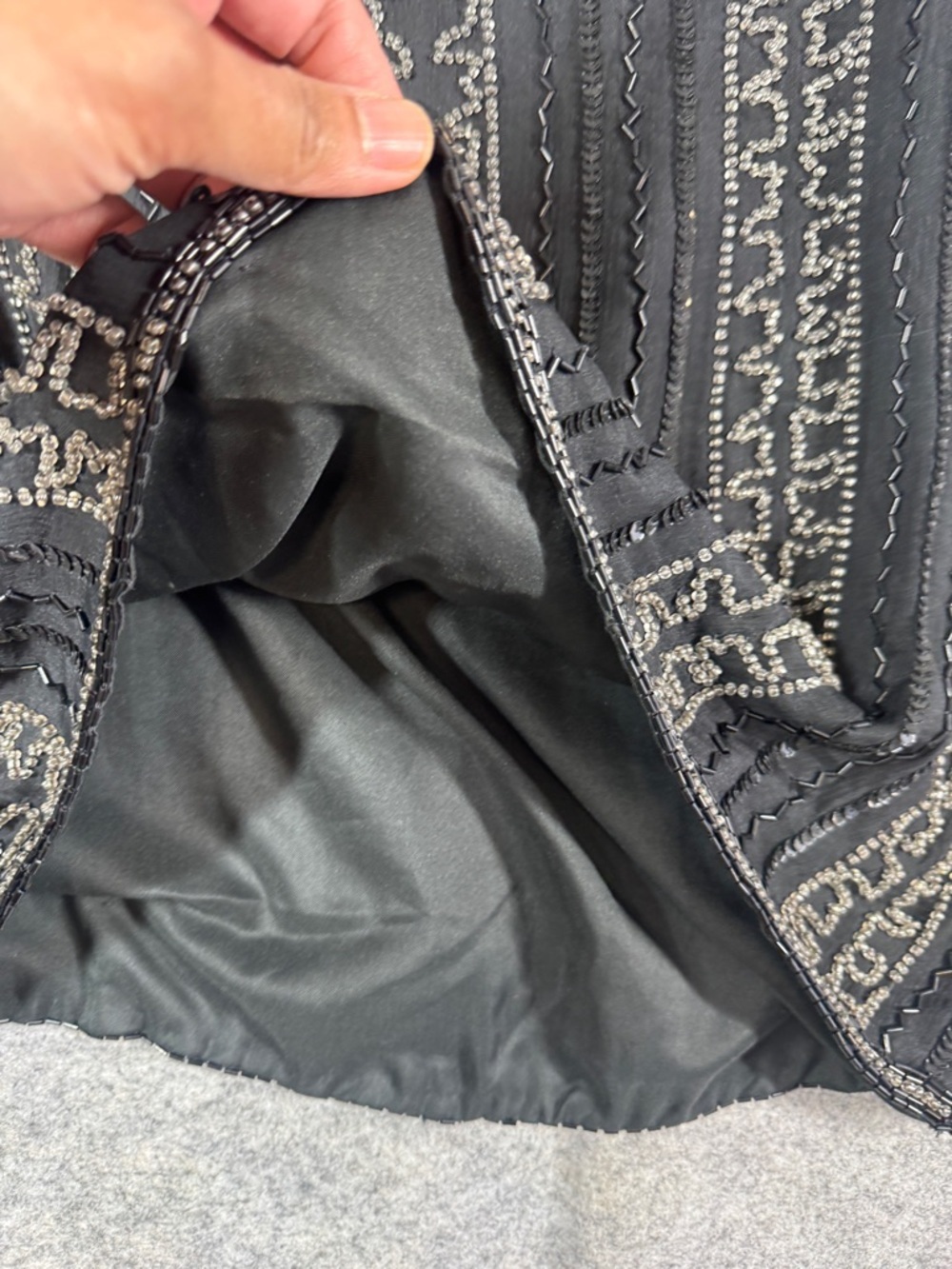 Vintage Royal Feelings Silk Beaded Sequin Top Black Formal Blouse Size L Party - Picture 10 of 16